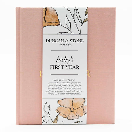 Duncan & Stone Baby Book First Year Memory Keepsake, Linen, Cream | Record milestones, photos & ultrasounds in a 112-page linen baby book; a boy or girl new mom keepsake gift
