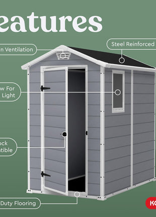 Keter Manor 4x6 Resin Outdoor Storage Shed Kit-Perfect to Store Patio Furniture, Garden Tools Bike Accessories, Beach Chairs and Lawn Mower, Grey & White