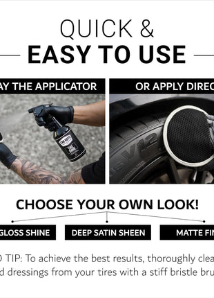 CAR GUYS Tire Shine Spray - The Perfect Deep Black Shine - Long Lasting Car Tire Dressing - No Sling & Dry to Touch - 18 Oz Kit with Applicator
