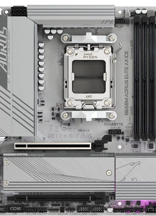 GIGABTE B650M AORUS Elite AX ICE AMD AM5 mATX Motherboard, Support Ryzen 9000/8000/7000 Series, DDR5, 12+2+2 Power Phase, PCIe 5.0 M.2, USB-C 3.2 Gen 2, WIFI6E, 2.5 GbE, EZ-Latch, Q-Flash, RGB Fusion