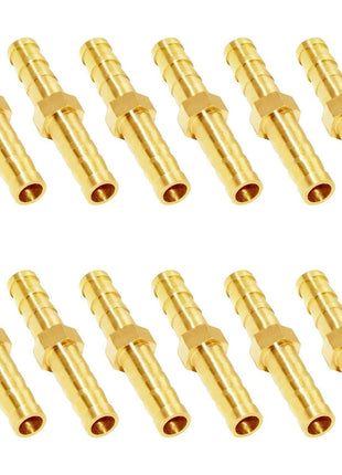 JoyTube Brass Hose Barb Fitting Metals Splicer Mender, 1/4 inch Barb Hose Union Fuel Gas Water Air (Pack of 12)