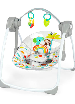 Bright Starts Playful Paradise Portable Compact Automatic Baby Swing with Music, Unisex, Newborn +