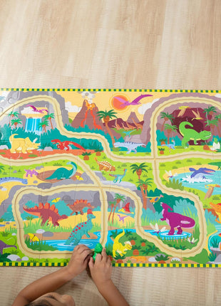 Melissa & Doug Dinosaur Adventure Tracks Cardboard Jigsaw Floor Puzzle and 2 Wind-Up Dinos – 48 Pieces, for Boys and Girls 3+