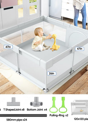 Fodoss Baby Playpen, 47×47in Playpen for Babies and Toddlers with Door | Baby Play Yard for Indoor & Outdoor, Soft Breathable Mesh, BPA-Free Oxford Fabric, Anti-Slip Suction Cups, Pull Rings