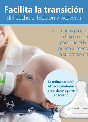 Dr. Brown's Natural Flow® Level 2 Wide-Neck Baby Bottle Silicone Nipple, Medium Flow, 3m+, 100% Silicone Bottle Nipple, 6 Pack