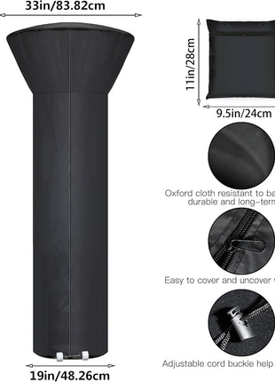 Patio Heater Covers with Zipper and Storage Bag,Waterproof,Dustproof,Wind-Resistant,Sunlight-Resistant,Snow-Resistant,Black,89'' Height x 33 inch Dome x 19 inch Base