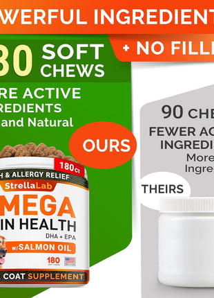 Allergy Relief + Omega 3 Dogs Bundle - Itchy Skin Treatment + Allergy & Itch Relief Skin&Coat Supplement - Omega3 & Pumpkin - Dog Itch Relief - 300 Chews - Peanut Butter + Chicken Flavor - Made in USA