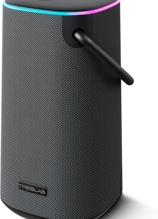 TREBLAB Portable Bluetooth Speaker with Handle - Loud 60W Stereo Sound with Deep Bass, 25H Playtime, Wireless Powerbank, RGB Lights, Dual Pairing, Waterproof - for Home Parties, Outdoor Pool, Golf
