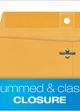 Quality Park 9 x 12 Clasp Envelopes with Deeply Gummed Flaps, Great for Filing, Storing or Mailing Documents, 28 lb Brown Kraft, 100 per Box (QUA37890)