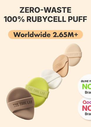 THE TOOL LAB Long-Lasting Cover Puff (Round) - Korean Olive Young Makeup Puff Sponge for Liquid Foundation Cushion Shading Blusher, 5 Layer Memory Foam for Extra Coverage - 2.1 inch