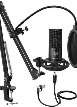 FIFINE Studio Condenser USB Microphone Computer PC Microphone Kit with Adjustable Boom Arm Stand Shock Mount for Instruments Voice Overs Recording Podcasting YouTube Vocal Gaming Streaming-T669