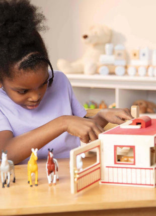 Melissa & Doug 3744 Take-Along Show-Horse Stable Play Set With Wooden Stable Box and 8 Toy Horses