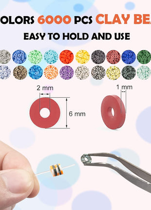 Lynnmos Clay Beads 8000 Pcs 2 Boxes Bracelet Making Kit - 24 Colors Polymer Clay Beads for Bracelet Making Set - Heishi Disc Beads for Jewelry Making kit with Charms and Gift Pack for Girls