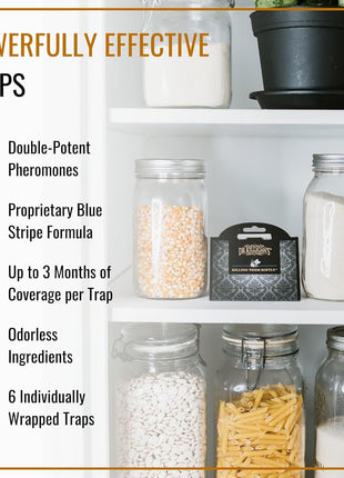 Dr. Killigan's Premium Double Potent Pantry Moth Traps with Pheromones Prime, Sticky Indian Meal Moth Traps for Kitchen, How to Get Rid of Moths in House (6 Pack, Black)