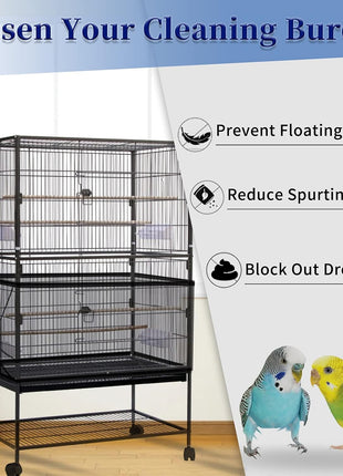 Daoeny Large Bird Cage Cover, Bird Cage Seed Catcher, Adjustable Soft Airy Nylon Mesh Net, Birdcage Cover Skirt Seed Guard for Parrot Parakeet Macaw African Round Square Cages (Black)