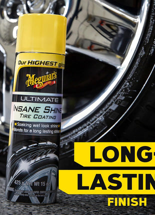 Meguiar's G190315 Ultimate Insane Shine Tire Coating, gives a Finish that Creates a Lasting Wet-Look for a Classic Black Shine, Easy to Use, No Hassle, No Mess, Ultimate Protection, 15 Oz Aerosol Can