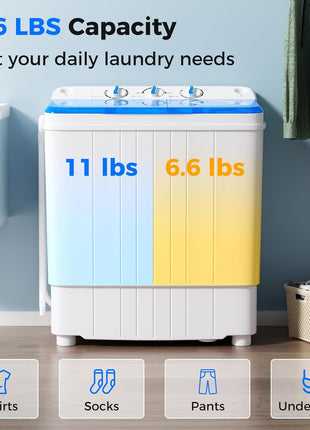 Giantex Portable Washing Machine, 17.6lbs Compact Washer Spinner Combo with Pump Drain, Twin Tub 11lbs Wash & 6.6lbs Spin, Lavadoras Portatiles for Apartment RV Dorm College (White & Blue)