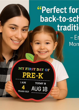 Apple Shaped First Day and Last Day of School Sign, 12x12 inch PVC Plastic Chalkboard Style Photo Prop Dry Erase 1st Day Back to School Sign