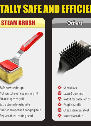 GRILLART Grill Brush Bristle Free. SteamWizards BBQ Replaceable Cleaning Head, Unique Seamless-Fit Scraper Tool for Cast Iron/Stainless-Steel Grates, Safe Barbecue Grill Cleaner-Red