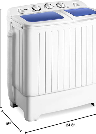 Giantex Portable Mini Compact Twin Tub Washing Machine 20lbs Washer Spain Spinner Portable Washing Machine, Blue+ White