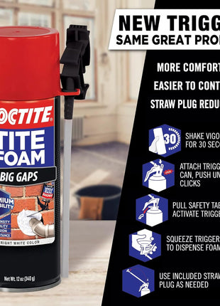 Loctite Tite Foam Big Gaps Spray Foam Sealant, 12 fl oz Can, 1 Pack - Polyurethane Expanding Insulation
