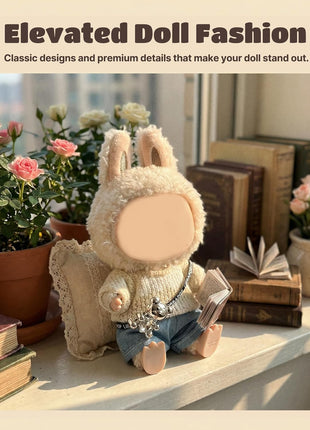 17cm Doll Clothes(NO Doll), Cute Dolls Outfit Accessories with Sweater + Denim Jeans + Pants, Small Kawaii Clothes Set for Dolls(Style 4)