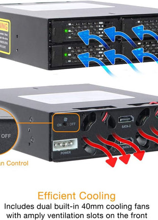 ICY DOCK Full Metal 4 x 2.5 SAS/SATA HDD/SSD Mobile Rack Enclosure for 5.25" Bay (with Fan Control) | ToughArmor MB994SP-4SB-1