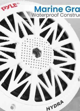 Pyle 5.25 Inch Dual Marine Speakers - 2 Way Waterproof and Weather Resistant Outdoor Audio Stereo Sound System with 150 Watt Power, Poly Carbon Cone, Cloth Surround and Low Profile Design - 1 Pair