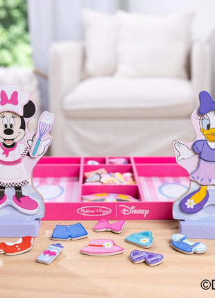 Melissa & Doug Disney Minnie Mouse and Daisy Duck Deluxe Wooden Magnetic Dress-Up; 2 Fashion Dolls with Stands for Pretend Play, 52 Pieces - FSC Certified