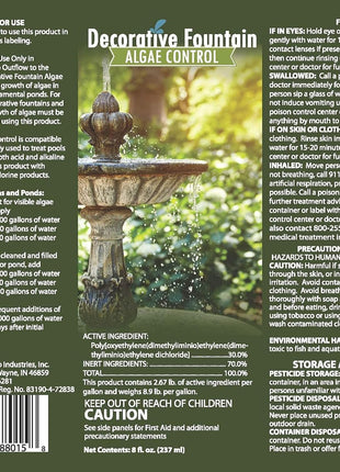 Fountain Algaecide and Clarifier - 8oz - Kills and Inhibits All Types of Algae Growth, Formulated for Small Ponds and Water Features, Treats up to 8,000 Gallons