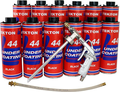 Tekton44 Vehicle Undercoating - Black Sprayable Automotive Undercoating Kit for Cars, Trucks, Vans - Rust and Corrosion Protection (12 Liter Cans with Sprayer and Wand)