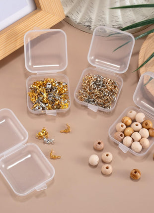 BEIQIYA 6pcs Clear Plastic Ear Plug Cases, 1.8cm Thicken Mini Jewelry Storage Cases, Small Portable Square Bead Storage Box Organizer for Earplugs Necklaces Handicrafts