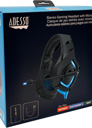 Adesso Xtream G1 Gaming Headphones, Black, Noise Cancelling Microphone | LED Lighting for PC, PS4, Xbox, Nintendo Switch, and Laptops