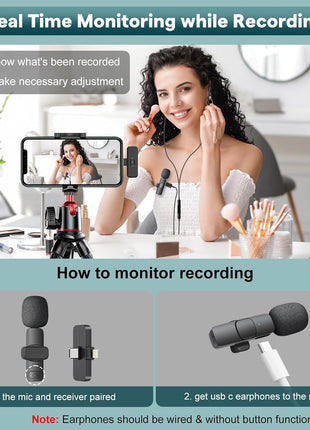 Professional Wireless Lavalier Lapel Microphone for iPhone, iPad - Cordless Omnidirectional Condenser Recording Mic for Interview Video Podcast Vlog YouTube