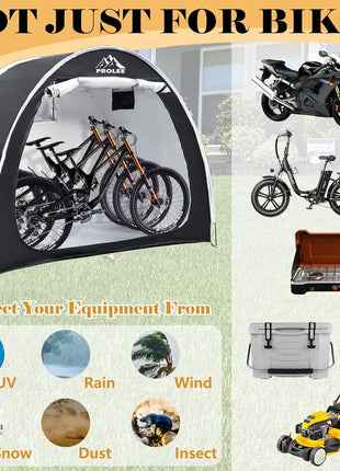 PROLEE Bike Shed 6.6FT, Waterproof Oxford Fabric Storage Tent for 2 Bikes, Outdoor Storage with Window Design, Black