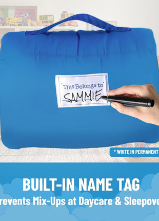 Jay Franco Kids Nap Mat with Embedded Pillow & Blanket – Soft 46"x20" Microfiber Sleeping Bag with Name Tag & Handle for School, Travel, Sleepover