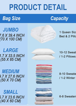 Fygrip Vacuum Storage Bags with Hand Pump, Plastic Packaging Bags, 80% Space Saver Vacuum Seal Bags for Clothing, Travel Lugggage, Blankets, Comforters, 16 Combo