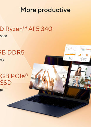 ASUS Vivobook 16 Laptop, Copilot+ PC, 16 inch WUXGA 60Hz Display, AMD Ryzen AI 5 340 with XDNA NPU, AMD Radeon Graphics, 16GB RAM, 512GB SSD, Quiet Blue, M1607KA-DS54