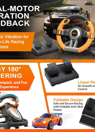 PXN V3 Pro Gaming Steering Wheel with Pedals | Dual Motor Vibration Feedback, Beginner Sim Racing Wheel for PC, PS4, Xbox Series S, Xbox Series X, Xbox One and Switch