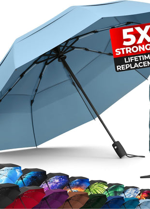 TUMELLA Strongest Windproof Travel Umbrella (Compact, Superior & Beautiful), Small Strong but Light Portable and Automatic Folding Rain Umbrella, Durable Premium Grip, Fits Car and Backpack