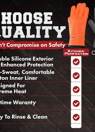 KITCHEN PERFECTION Silicone Smoker Oven Gloves -Extreme Heat Resistant BBQ Gloves -Handle Hot Food Right on Your Smoker Grill Fryer & Pit | Waterproof Oven Mitts |Superior Value Set+3 Bonuses