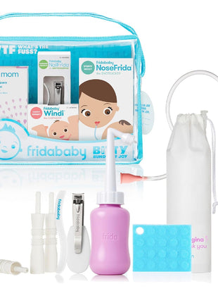 Frida Baby Bitty Bundle of Joy Mom & Baby Essentials Healthcare and Grooming Gift Kit Includes Peri Bottle, NoseFrida Snotsucker, Windi Gaspasser & Nail Clipper + File Set