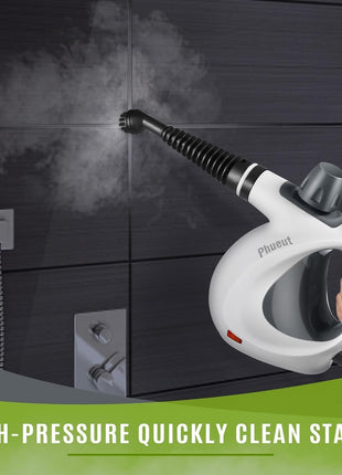 Phueut Pressurized Handheld Multi-Surface Natural Steam Cleaner with 12 pcs Accessories, Multi-Purpose Steamer for Home Use, Steamer for Cleaning Floor, Upholstery, Grout and Car (Grey)