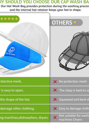 Eiito Hat Washer Cage Hats Cleaner, Hat Washer for baseball caps for Washing Machine or Dishwasher, Ball Cap Washer Frame for Flat & Curved Hats.2-Pack White