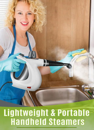 Phueut Pressurized Handheld Multi-Surface Natural Steam Cleaner with 12 pcs Accessories, Multi-Purpose Steamer for Home Use, Steamer for Cleaning Floor, Upholstery, Grout and Car (Grey)