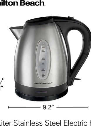 Hamilton Beach 1.7 Liter Electric Tea Kettle, Water Boiler & Heater | Fast Boiling 1500 Watts | BPA Free | Cordless Serving | Auto-Shutoff & Boil-Dry Protection | Stainless Steel | 40880G