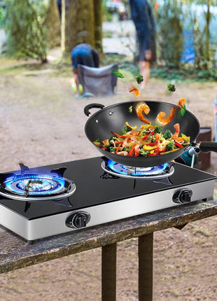 forimo Propane Gas Cooktop 2 Burners Gas Stove portable Tempered Glass Double Burners Stove Auto Ignition Camping Double Burner LPG for RV,Apartments,Outdoor