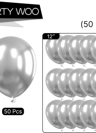 PartyWoo Silver Balloons 50pcs Latex Helium Balloons 12 Inch | Birthday Wedding Anniversary Graduation Bachelorette Engagement Bridal Shower Party Decorations Silver-G102