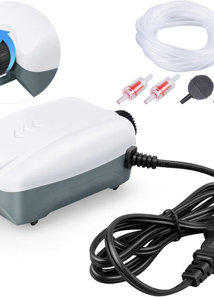 HITOP Dual Outlet Aquarium Electric Air Pump, Whisper Adjustable Fish Tank Aerator, Quiet Oxygen Pump with Accessories for 20 to 100 Gallon