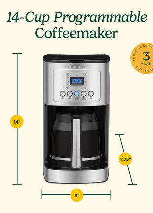 Cuisinart 14 Cup Coffee Maker, Programmable PerfecTemp Glass Carafe Coffee Machine with 1 4 Cup Setting, Brew Strength Control and Brew Pause, Stainless Steel, DCC 3200NAS